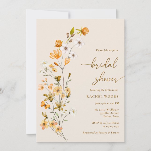 Elegant Boho Wildflower Bridal Shower Invitation (Front)