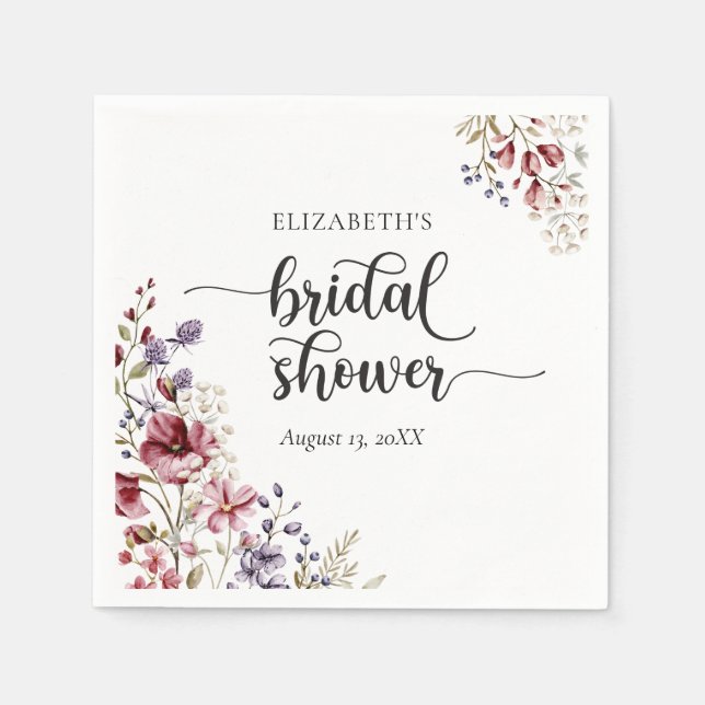 Elegant Boho Wildflower Bridal Shower Napkins (Front)