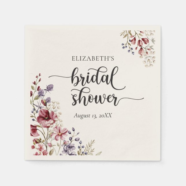 Elegant Boho Wildflower Bridal Shower Napkins (Front)