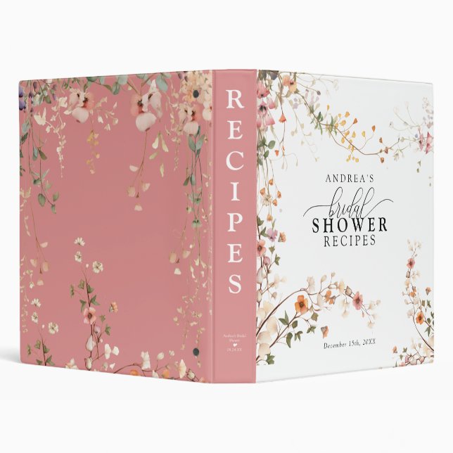 Elegant Boho Wildflower Bridal Shower Recipe 3 Ring Binder (Background)