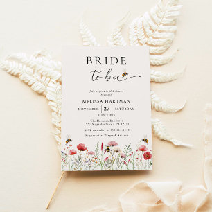 Elegant Boho Wildflower Bride To Bee Bridal Shower Invitation