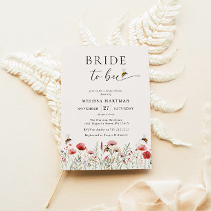 Elegant Boho Wildflower Bride To Bee Bridal Shower Invitation