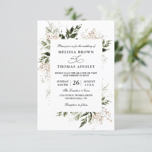 Elegant Boho Wildflower Budget QR Code Wedding Invitation