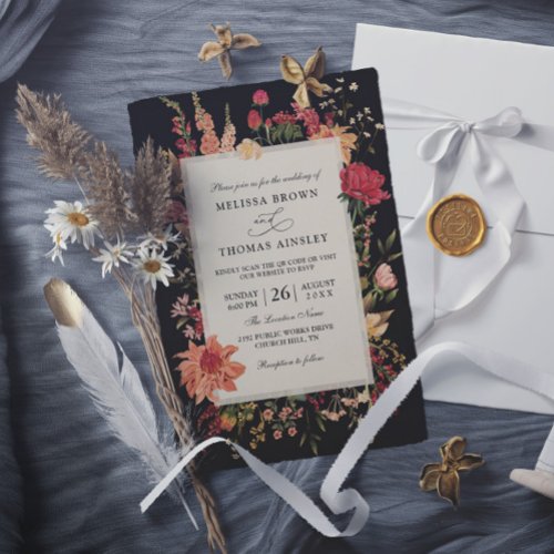 Elegant Boho Wildflower Budget QR Code Wedding Invitation