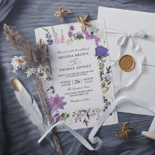 Elegant Boho Wildflower Budget QR Code Wedding Invitation