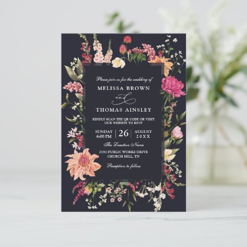 Elegant Boho Wildflower Budget QR Code Wedding Invitation