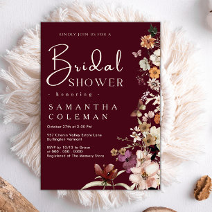 Elegant Boho Wildflower Burgundy Bridal Shower Invitation