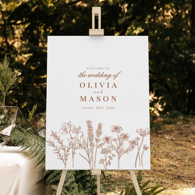 Elegant Boho Wildflower Burnt Orange Wedding Sign (Creator Uploaded)