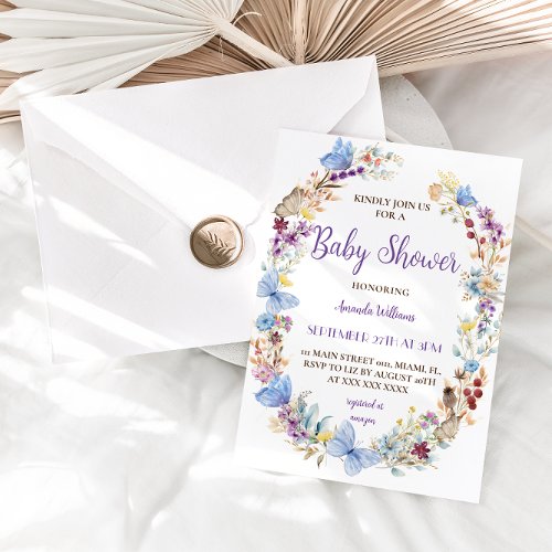 Elegant Boho Wildflower Butterfly Baby Shower Invitation