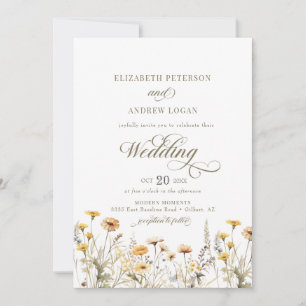 Elegant Boho Wildflower Calligraphy  Wedding Invitation