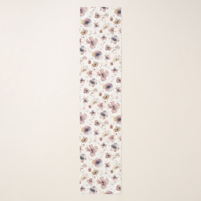 Elegant Boho Wildflower Cream Pink Chiffon  Scarf (Front)