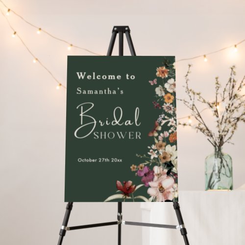 Elegant Boho Wildflower Dark Green Bridal Shower Foam Board