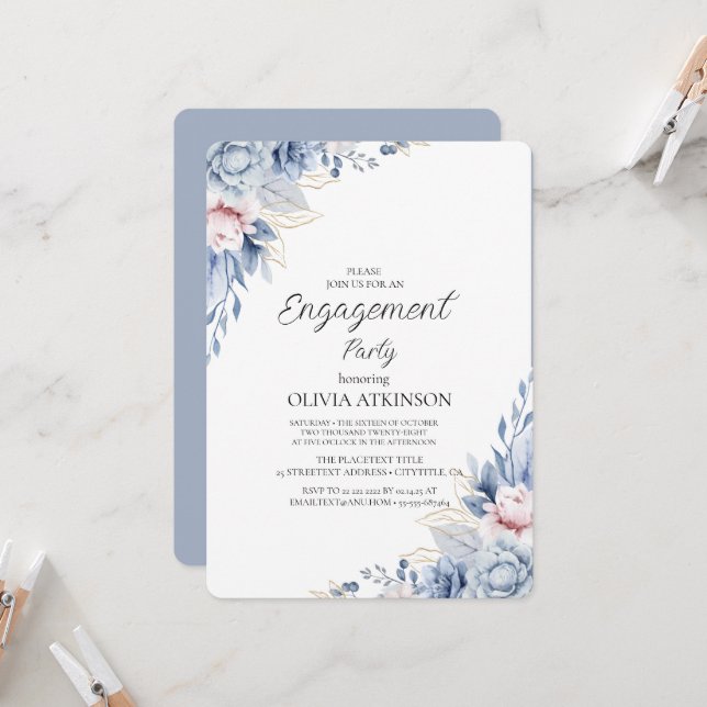 Elegant Boho Wildflower engagement party Invitation (Front/Back In Situ)