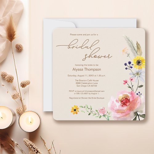 Elegant Boho Wildflower Floral Bridal Shower Invitation