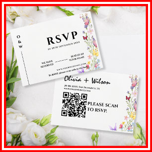 Elegant Boho Wildflower Floral Butterflies Wedding RSVP Card