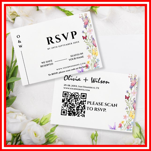 Elegant Boho Wildflower Floral Butterflies Wedding RSVP Card (Creator Uploaded)