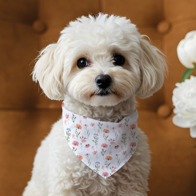 Elegant Boho Wildflower Floral Pattern Monogram Pet Bandana Collar (Elegant Boho Wildflower Floral Pattern Monogram Pet Bandana Collar)