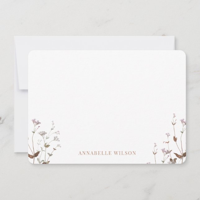 Elegant Boho Wildflower Floral Personalized Note Card (Front)