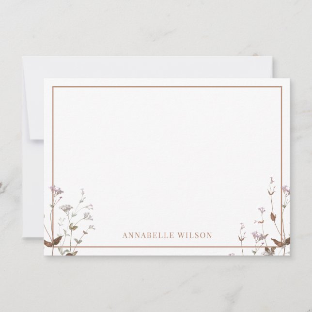 Elegant Boho Wildflower Floral Personalized Note Card (Front)
