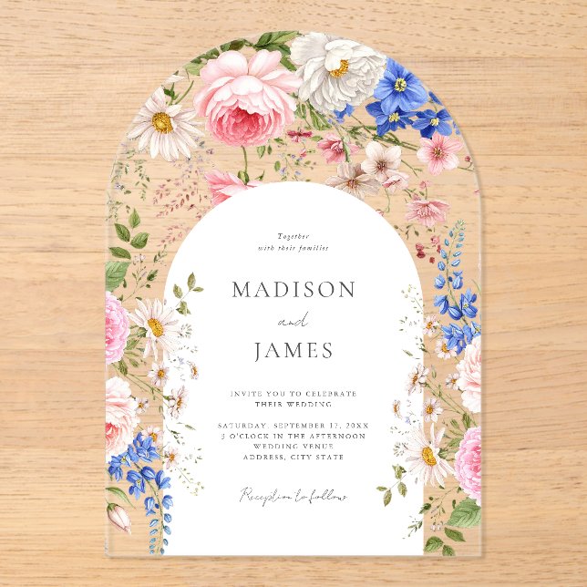 Elegant Boho Wildflower Floral Wedding Acrylic Invitations (Front)