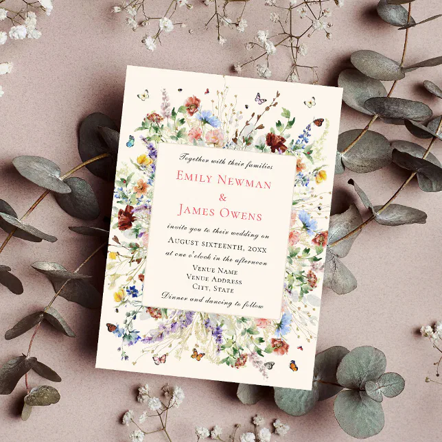 Elegant Boho Wildflower Floral Wedding Invitation

