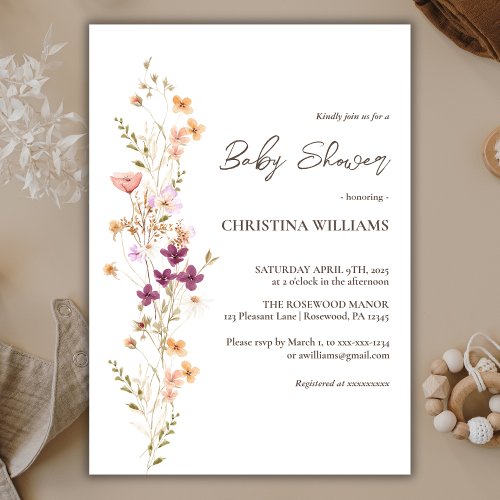 Elegant Boho Wildflower Gender_Neutral Baby Shower Invitation