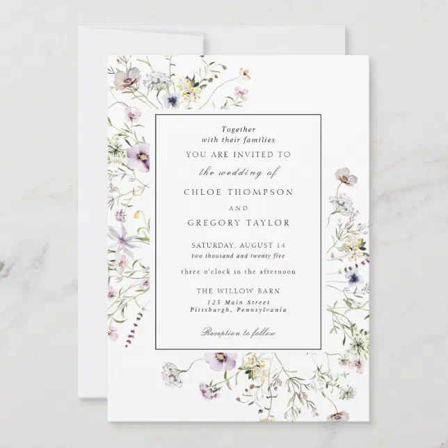 Elegant Boho Wildflower Greenery Frame Wedding Invitation | Zazzle
