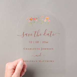 Elegant Boho Wildflower Meadow Wedding Acrylic Invitations
