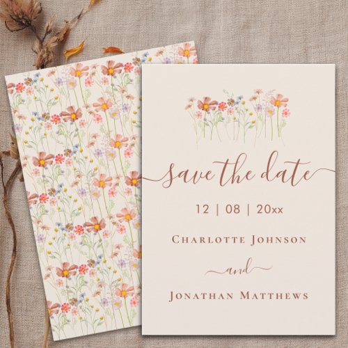 Elegant Boho Wildflower Meadow Wedding Save The Date