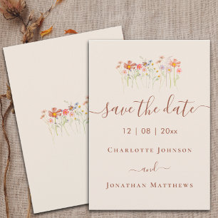 Elegant Boho Wildflower Meadow Wedding Save The Date