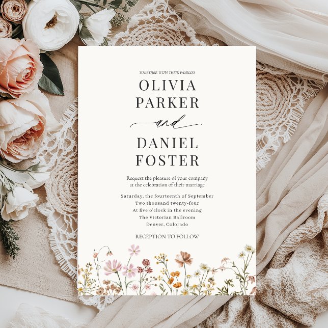 Elegant Boho Wildflower Minimalist Wedding  Invitation (Creator Uploaded)