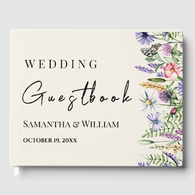 Elegant Boho Wildflower Modern Rustic Wedding Guest Book (Front)