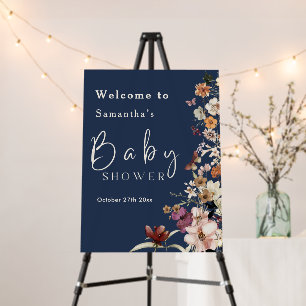 Elegant Boho Wildflower Navy Blue Baby Shower Foam Board