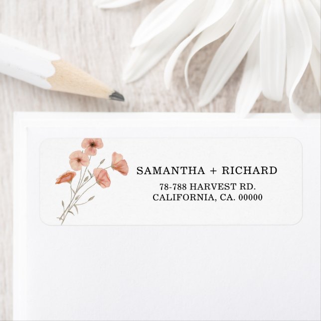 Elegant Boho Wildflower Orange Poppy Flower Label (Insitu)
