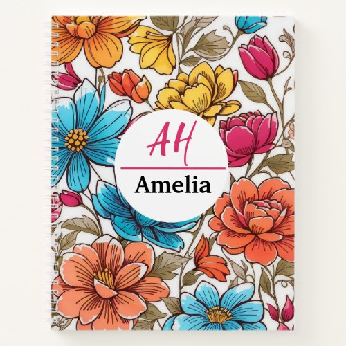 Elegant Boho Wildflower Personalized Notebook