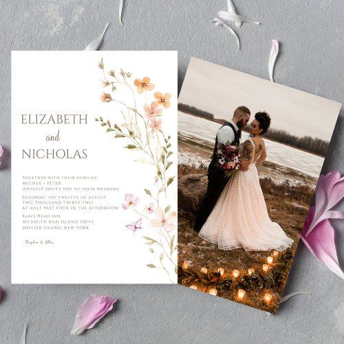 Elegant Boho Wildflower Photo Casual  Wedding  Invitation