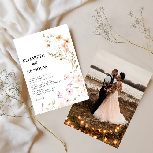 Elegant Boho Wildflower Photo Casual  Wedding  Invitation