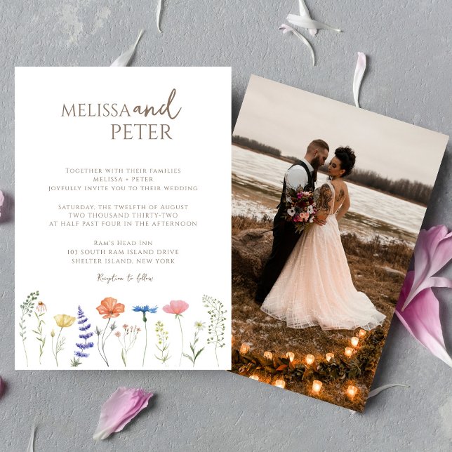 Elegant Boho Wildflower Photo Casual  Wedding  Invitation (Creator Uploaded)