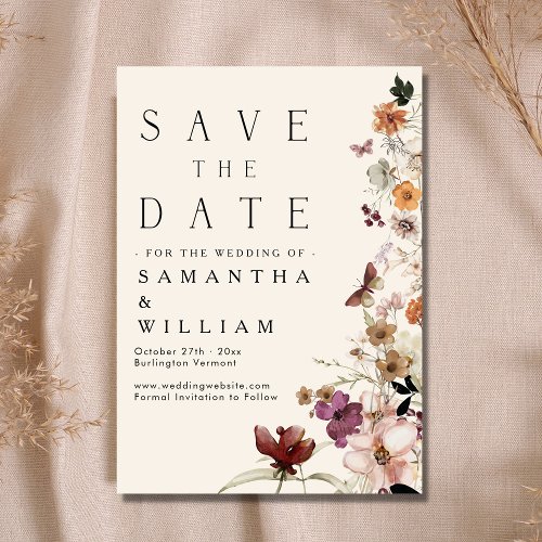 Elegant Boho Wildflower Rustic Chic Save The Date Invitation