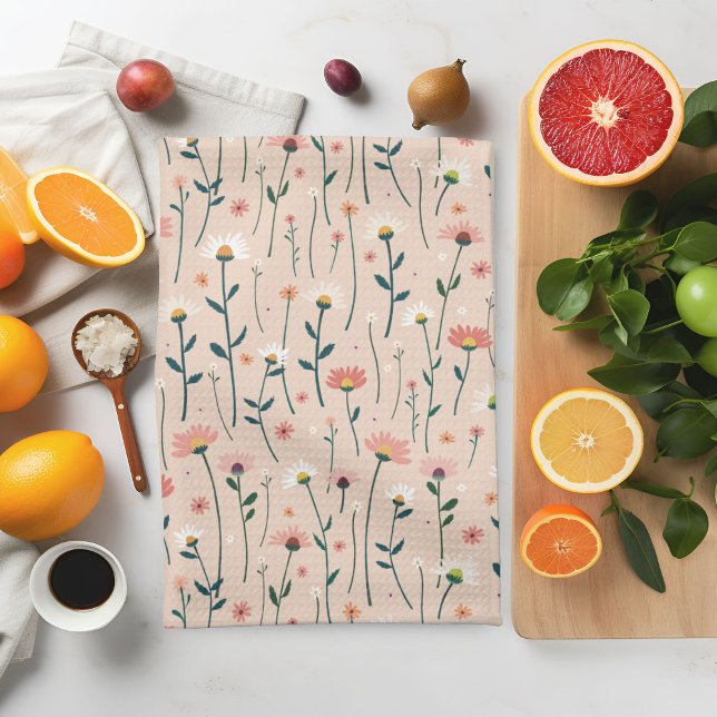 Elegant Boho Wildflower Summer Garden Blush  Kitchen Towel (Creator Uploaded)