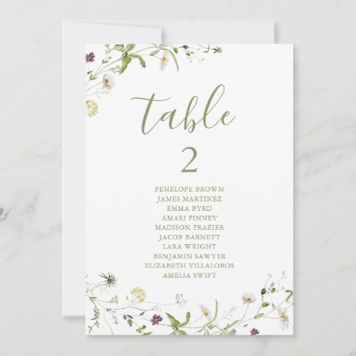 Elegant Boho Wildflower table number seating chart