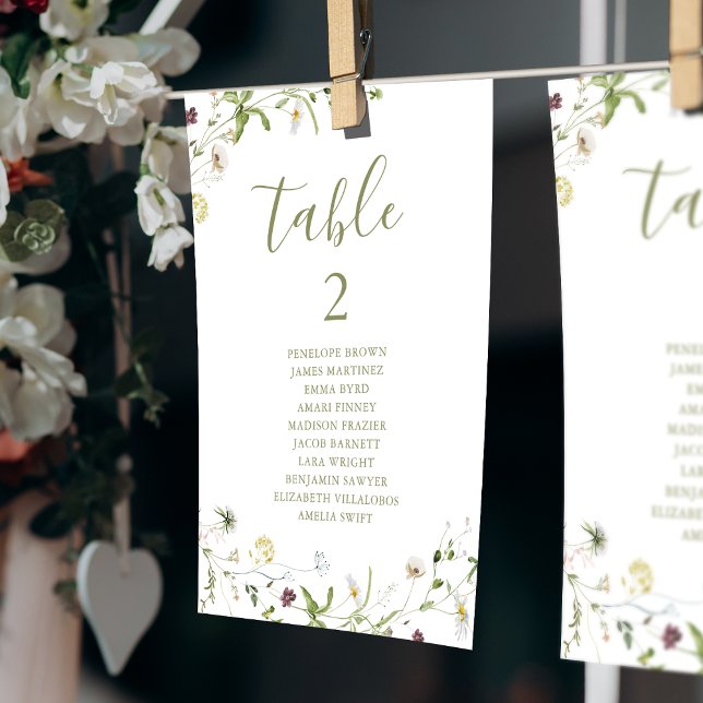Elegant Boho Wildflower table number seating chart (Elegant Boho Wildflower table number seating chart)