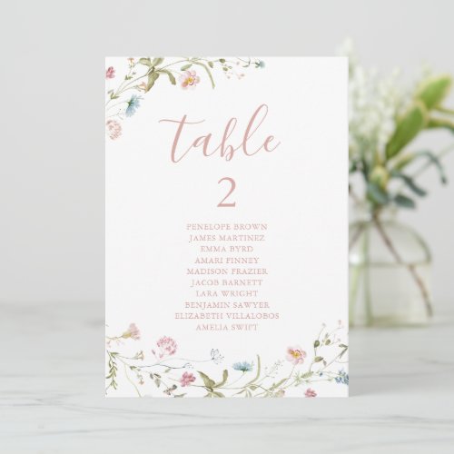 Elegant Boho Wildflower table number seating chart