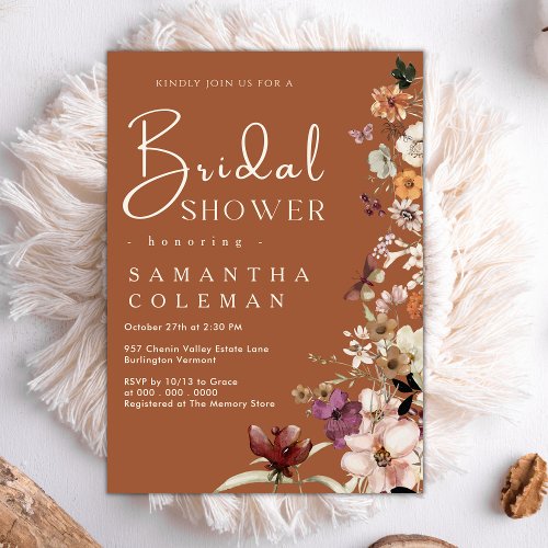 Elegant Boho Wildflower Terracotta Bridal Shower Invitation