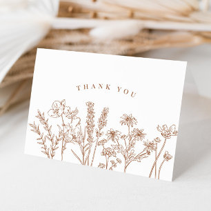 Elegant Boho Wildflower Terracotta Wedding Letterpress Thank You Card