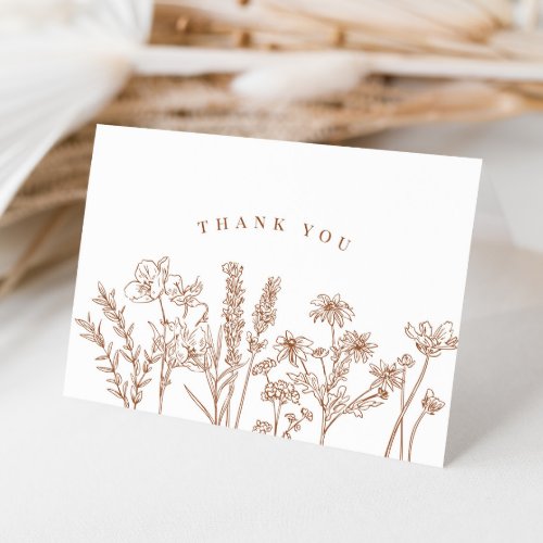 Elegant Boho Wildflower Terracotta Wedding Thank You Card