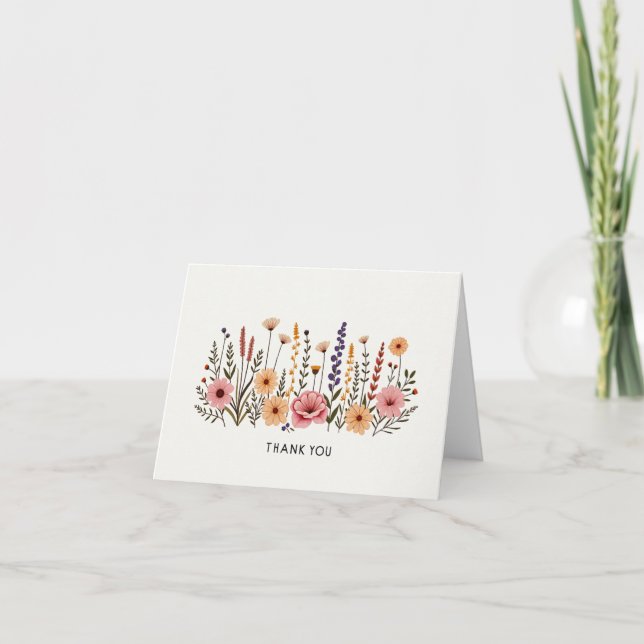 Elegant Boho Wildflower Thank You Card (Front)