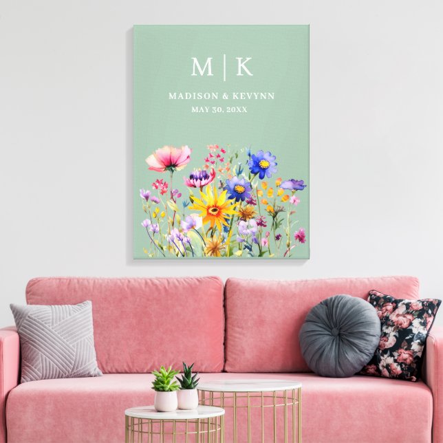 Elegant Boho Wildflower Wedding Canvas Print (Insitu(LivingRoom))