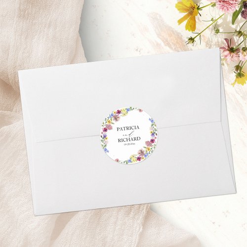 Elegant Boho Wildflower Wedding Classic Round Sticker