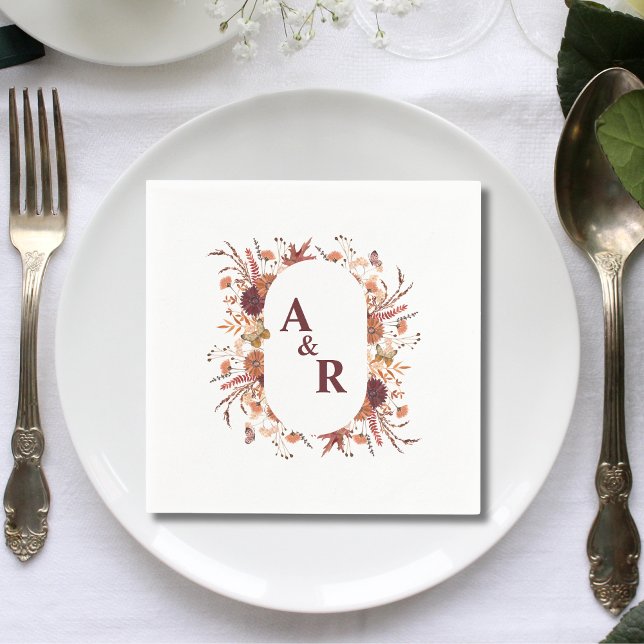 Elegant Boho Wildflower Wedding Couple Initials Napkins (Creator Uploaded)